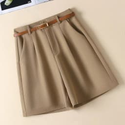 Shorts Women Suit Shorts with Belt Women's Spring and Summer High Waist Loose Casual Straight-Leg A- Line Ropa Mujer C70