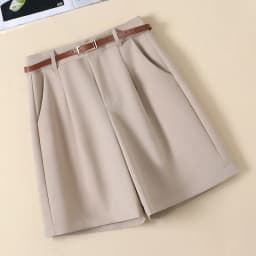 Shorts Women Suit Shorts with Belt Women's Spring and Summer High Waist Loose Casual Straight-Leg A- Line Ropa Mujer C70