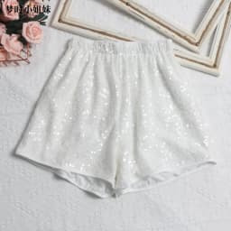 Women's Sexy Sequined Shorts High-waisted Wide-leg Pants Elastic-waisted Casual Hot Pants
