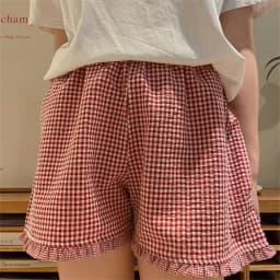 Y2k Shorts Womens Plaid Ruffle Lounge Shorts Gingham Print Casual Pajama Shorts Cute Striped Checkered Sleep Pj Bottom