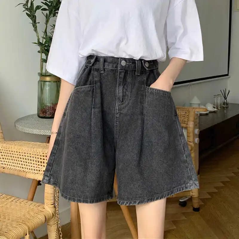 Women High Waist Denim Shorts 2026 Summer Wide Leg Straight Short Pants Vintage Streetwear Thin Female Casual Loose Jeans Shorts