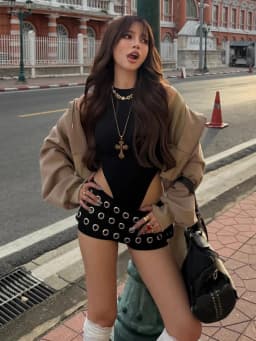 Weird Puss Hottie Metal Hollow Shorts Women Coquette Sexy Rivet Patchwork High Street Clubwear Trend Stretch Skinny Bottoms