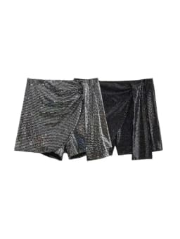 Women's Knotted Sequin Shorts Skirts, High Waist, Side Zipper, Female Skort,Fashion