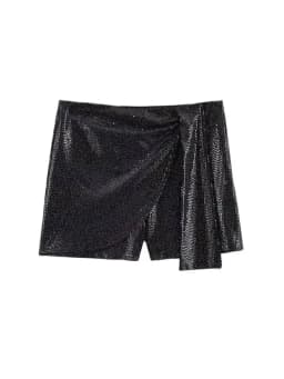 Women's Knotted Sequin Shorts Skirts, High Waist, Side Zipper, Female Skort,Fashion