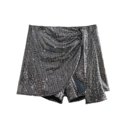 Women's Knotted Sequin Shorts Skirts, High Waist, Side Zipper, Female Skort,Fashion