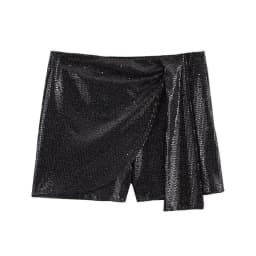 Women's Knotted Sequin Shorts Skirts, High Waist, Side Zipper, Female Skort,Fashion