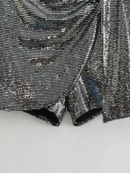 Women's Knotted Sequin Shorts Skirts, High Waist, Side Zipper, Female Skort,Fashion