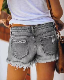 2024 Summer New Denim Shorts Women Fashion Trendy Hole Tassel Solid Color Single-breasted Short Female Hot Pants Streetwear