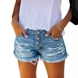 2024 Summer New Denim Shorts Women Fashion Trendy Hole Tassel Solid Color Single-breasted Short Female Hot Pants Streetwear