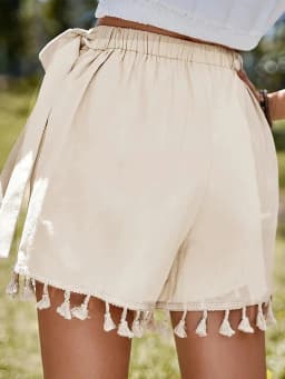 Women's Beige Shorts Frayed Hem Side Knot Ideal for Summer Festivals Beach Walks Trendy Casual Looks