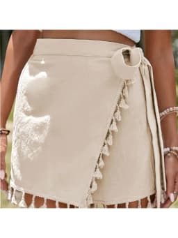 Women's Beige Shorts Frayed Hem Side Knot Ideal for Summer Festivals Beach Walks Trendy Casual Looks