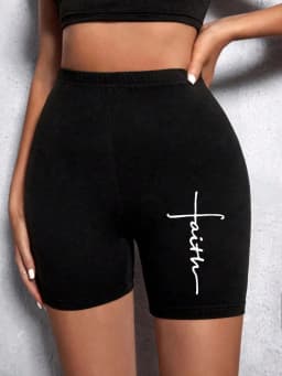 Trend Women Sports Shorts Simple White Line Letter Graphic Print Tight Shorts High Elastic Comfortable Soft Thin Female Clothes