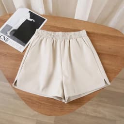 2025 Autumn Winter Women's High-Waisted Slimming PU Leather Black A-Line Pants Loose Wide-Fitting Boots Over-Sized Shorts