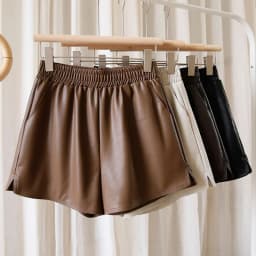 2025 Autumn Winter Women's High-Waisted Slimming PU Leather Black A-Line Pants Loose Wide-Fitting Boots Over-Sized Shorts