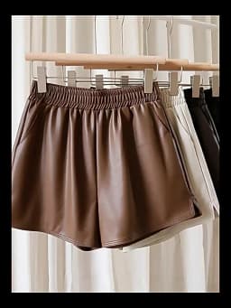 2025 Autumn Winter Women's High-Waisted Slimming PU Leather Black A-Line Pants Loose Wide-Fitting Boots Over-Sized Shorts