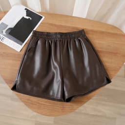 2025 Autumn Winter Women's High-Waisted Slimming PU Leather Black A-Line Pants Loose Wide-Fitting Boots Over-Sized Shorts