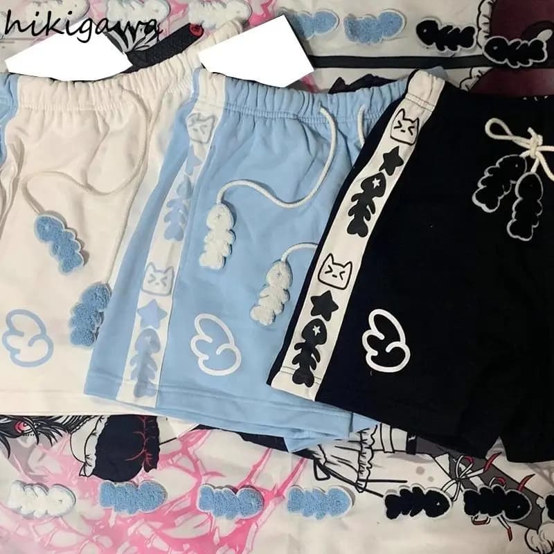 Japanese High Waisted Shorts for Women Cat Cute Cotton Pants New Bottoms Casual Fashion Summer Shorts Pantalones Cortos De Mujer