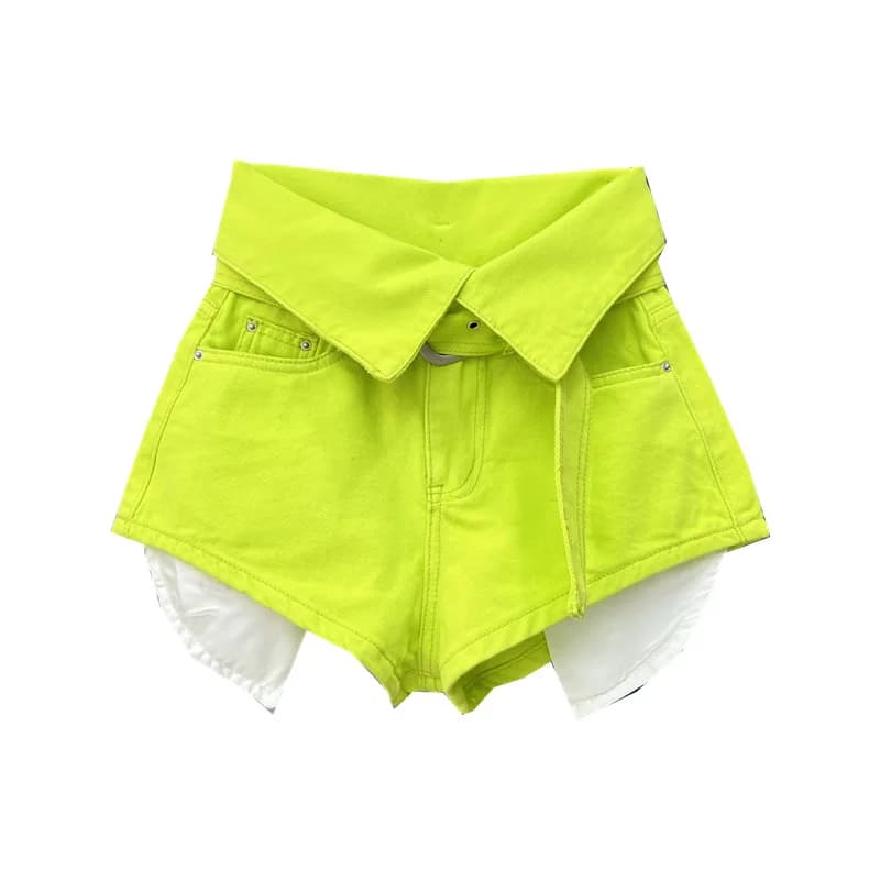 Korean Design High Waisted Wide Leg A-line Shorts Green Denim Hot Pants for Women Jeans