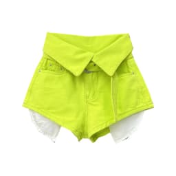 Korean Design High Waisted Wide Leg A-line Shorts Green Denim Hot Pants for Women Jeans