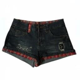 Retro Red Plaid Splicing Denim Shorts Women 2026 Summer Low Waist Slim Hip Wrap Hot Pants Y2k Shorts
