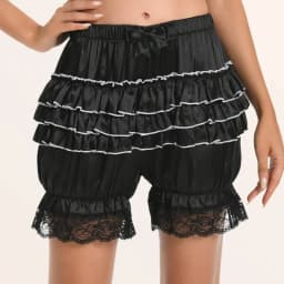 Satin Lace Ruffles Lolita Bloomers Shorts Pants Women Pink Tiered Kawaii Pumpkin Panties Y2k Vintage Victorian Bloomer