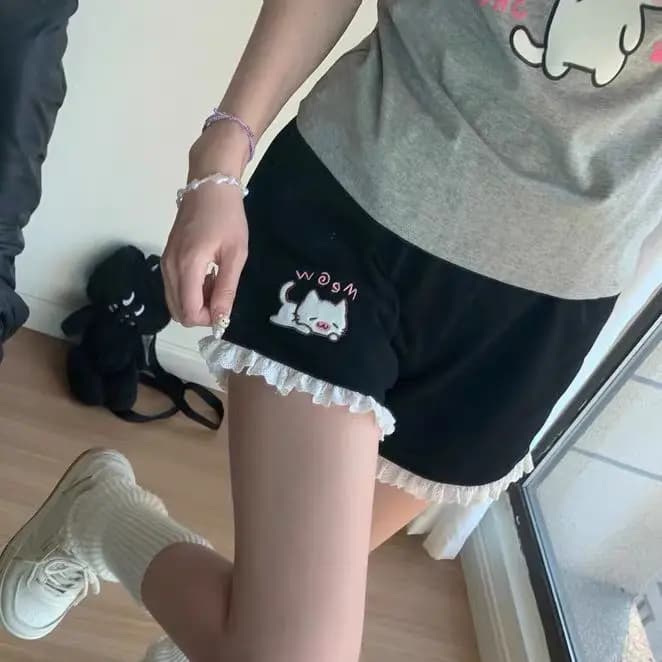 Kitten shorts female summer INS fashion Korean version Y2K loose leisure sports wide legs elastic waist