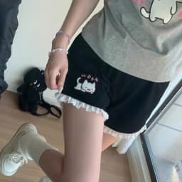 Kitten shorts female summer INS fashion Korean version Y2K loose leisure sports wide legs elastic waist
