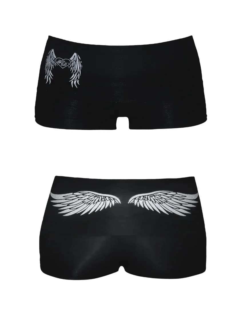 Black Pink sexy slim tight shorts Y2K Fashion Harajuku Vintage wing print aesthetic Summer cool Breathable fashion High street