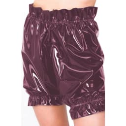 Gothic Lolita PVC Leather Bloomers, Long Leg Boxer Shorts, Ruffles Smocking, Faux Latex Pants, Waist Elastic Bloomers