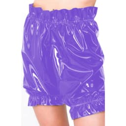 Gothic Lolita PVC Leather Bloomers, Long Leg Boxer Shorts, Ruffles Smocking, Faux Latex Pants, Waist Elastic Bloomers