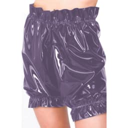 Gothic Lolita PVC Leather Bloomers, Long Leg Boxer Shorts, Ruffles Smocking, Faux Latex Pants, Waist Elastic Bloomers