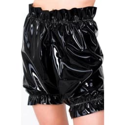 Gothic Lolita PVC Leather Bloomers, Long Leg Boxer Shorts, Ruffles Smocking, Faux Latex Pants, Waist Elastic Bloomers