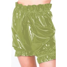 Gothic Lolita PVC Leather Bloomers, Long Leg Boxer Shorts, Ruffles Smocking, Faux Latex Pants, Waist Elastic Bloomers