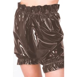 Gothic Lolita PVC Leather Bloomers, Long Leg Boxer Shorts, Ruffles Smocking, Faux Latex Pants, Waist Elastic Bloomers