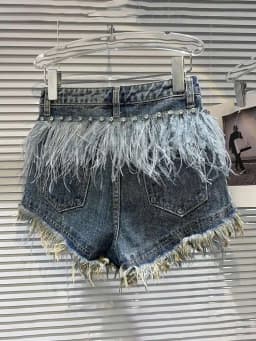 DEAT Streetwear Fashion Diamond Beads Feather Tassels Denim Shorts For Women High Waist Short Pants 2024 Female Autumn 11XX5620