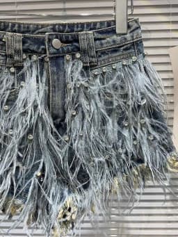 DEAT Streetwear Fashion Diamond Beads Feather Tassels Denim Shorts For Women High Waist Short Pants 2024 Female Autumn 11XX5620