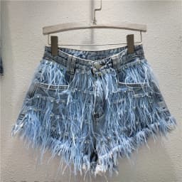 DEAT Streetwear Fashion Diamond Beads Feather Tassels Denim Shorts For Women High Waist Short Pants 2024 Female Autumn 11XX5620