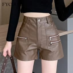 2026 PU Leather Shorts Women New Fashion Punk Style High-waisted Solid Female High Street Y2k Shorts Woman