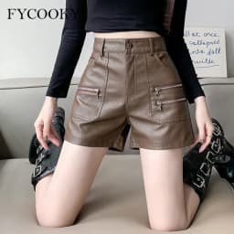 2026 PU Leather Shorts Women New Fashion Punk Style High-waisted Solid Female High Street Y2k Shorts Woman