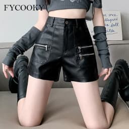2026 PU Leather Shorts Women New Fashion Punk Style High-waisted Solid Female High Street Y2k Shorts Woman