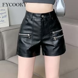 2026 PU Leather Shorts Women New Fashion Punk Style High-waisted Solid Female High Street Y2k Shorts Woman