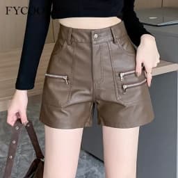 2026 PU Leather Shorts Women New Fashion Punk Style High-waisted Solid Female High Street Y2k Shorts Woman