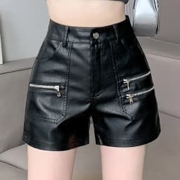 2026 PU Leather Shorts Women New Fashion Punk Style High-waisted Solid Female High Street Y2k Shorts Woman