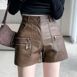2026 PU Leather Shorts Women New Fashion Punk Style High-waisted Solid Female High Street Y2k Shorts Woman