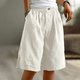 Knee Length Women’S Shorts Summer White Cotton Linen Straight Wide Leg Shorts Thin Breathable Linen Casual Solid Palazzo Pants