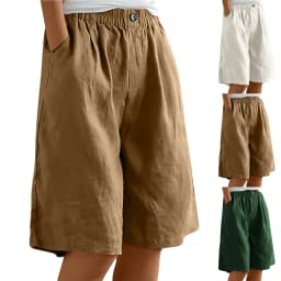 Knee Length Women’S Shorts Summer White Cotton Linen Straight Wide Leg Shorts Thin Breathable Linen Casual Solid Palazzo Pants