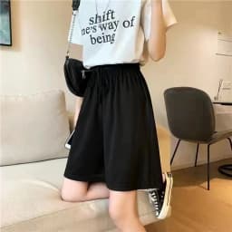 Ice Silk Wide Leg Sports Shorts Women's Summer Thin High Waist plus Size Loose Slimming Casual Five-Quarter Length Pants