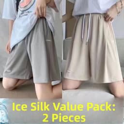 Ice Silk Wide Leg Sports Shorts Women's Summer Thin High Waist plus Size Loose Slimming Casual Five-Quarter Length Pants