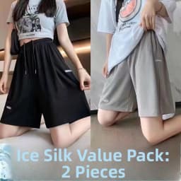 Ice Silk Wide Leg Sports Shorts Women's Summer Thin High Waist plus Size Loose Slimming Casual Five-Quarter Length Pants