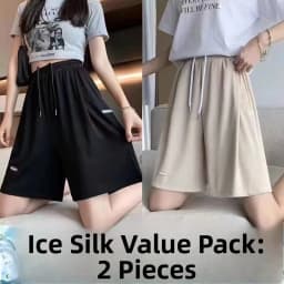 Ice Silk Wide Leg Sports Shorts Women's Summer Thin High Waist plus Size Loose Slimming Casual Five-Quarter Length Pants